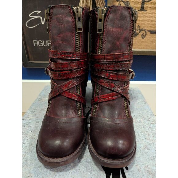 Freebird by Steven Balboa Ankle Booties Wine Zip Block Heel with Box Women's 9 - Picture 6 of 13